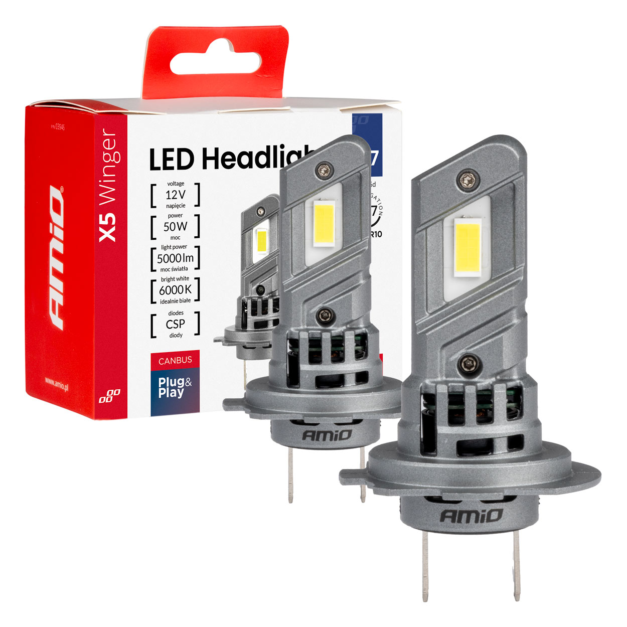Amio LED H7 50W 4200lm 6000K 2tk